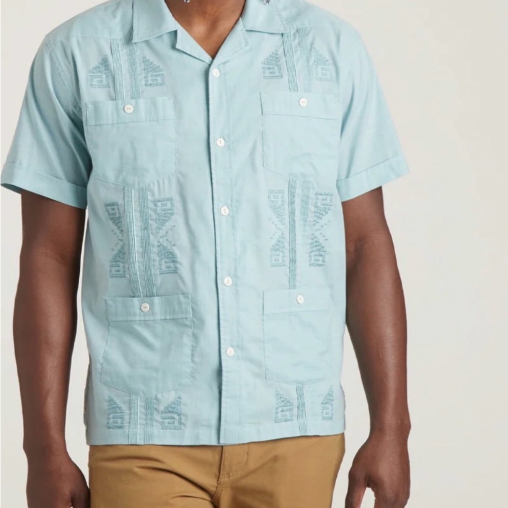Howler Brothers Light Blue Short-Sleeve Guayabera Shirt